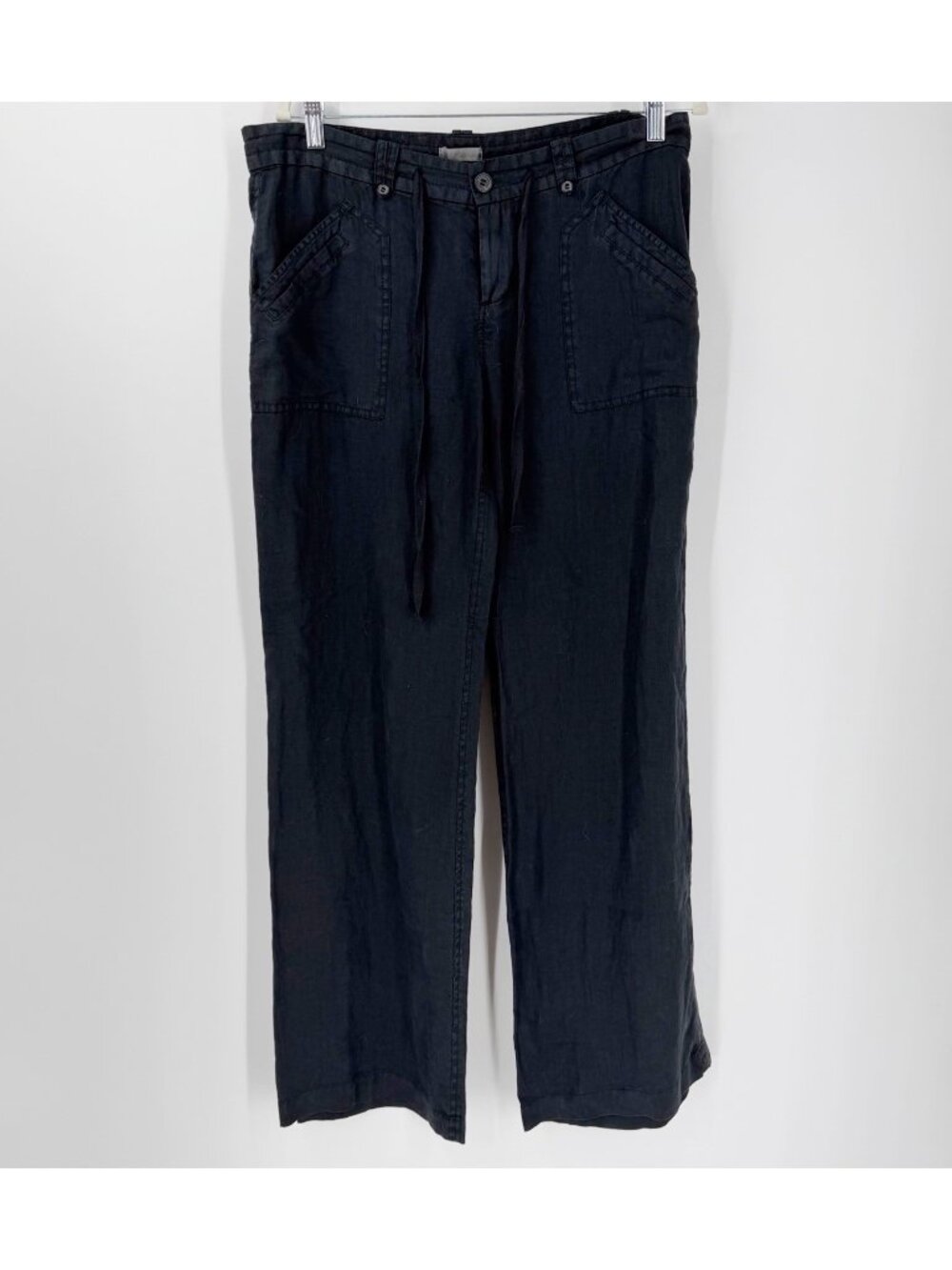 Joie Retro Black Linen Wide Leg Pants 10 2000s 2010s Low Rise